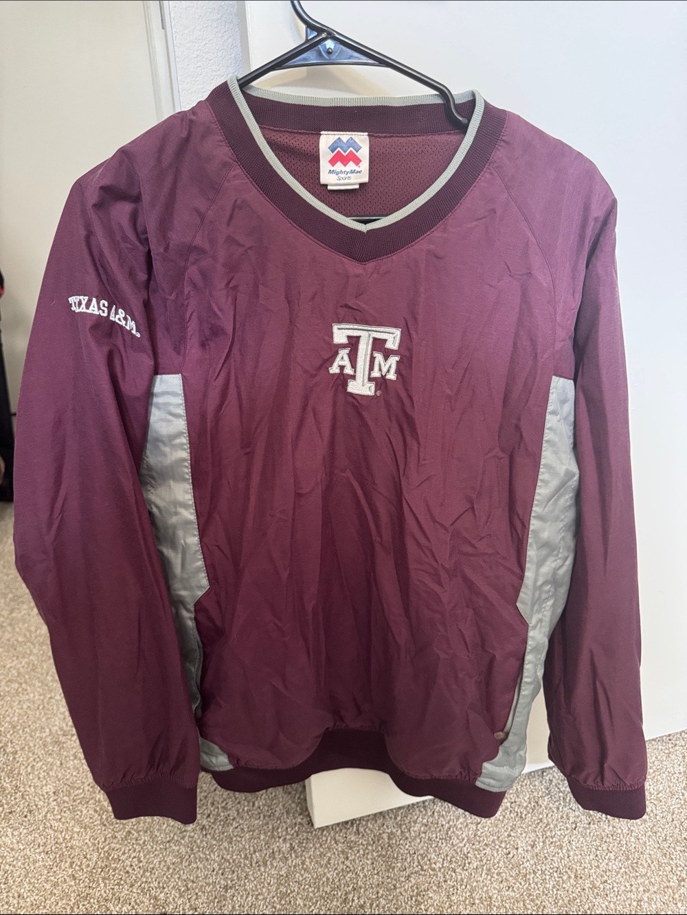 Texas A&M Maroon Windbreaker Pullover with Silver Accents